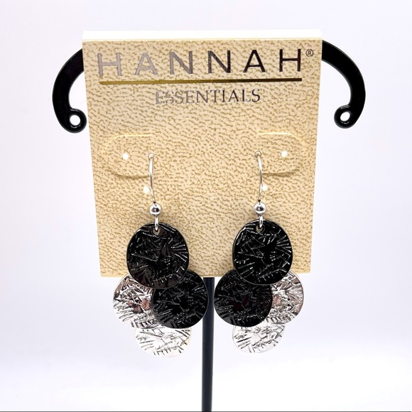Jewelry - Silver and Black Toned Disc Dangle Earrings